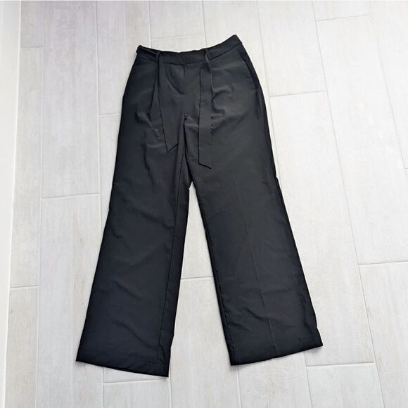 Women's Calvin Klein Trousers Wide Leg Pants Black Belt Loop High-Waisted 8 EUC - Picture 2 of 7
